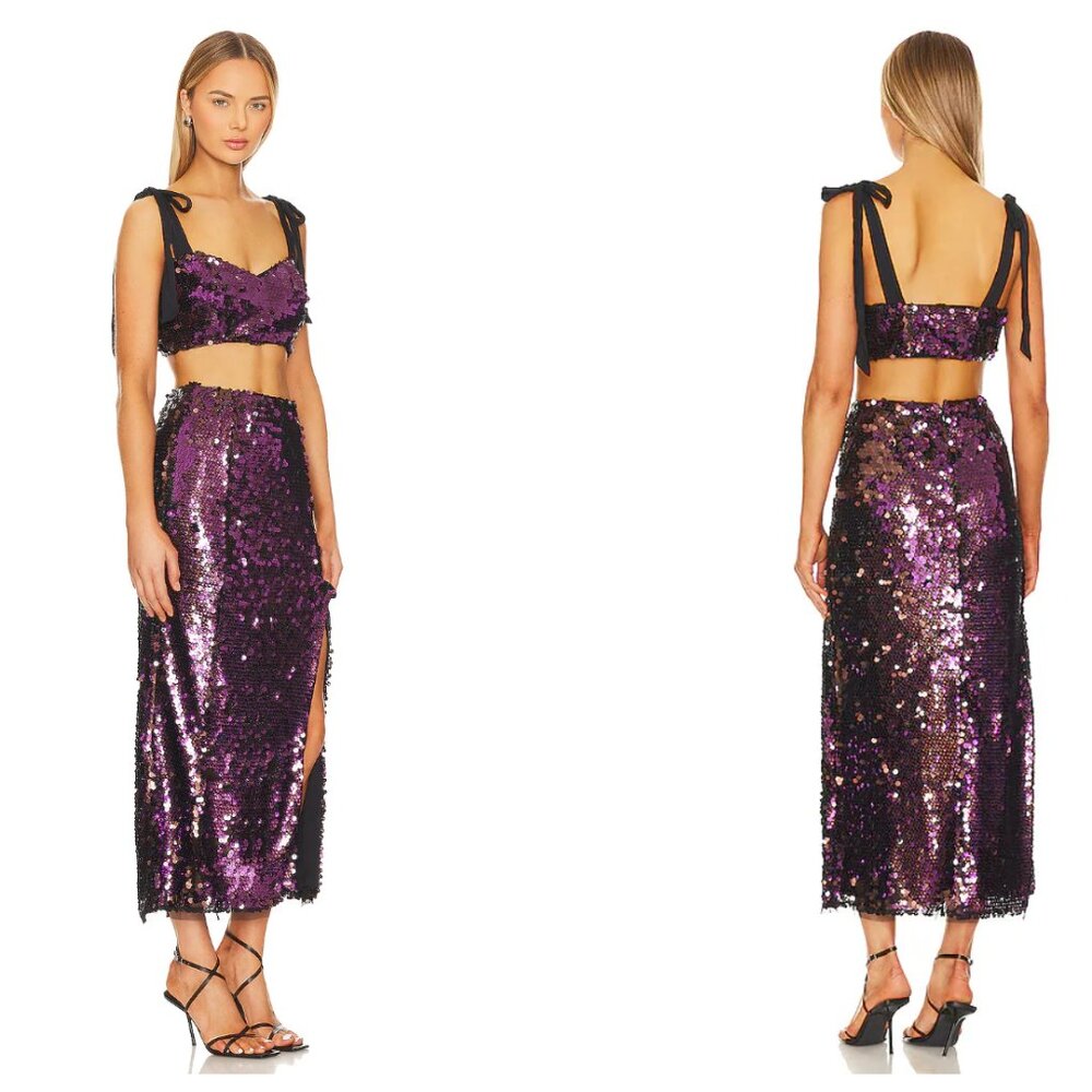 Star Bright Set Free People Two-Piece Crop Top & Midi Skirt Purple